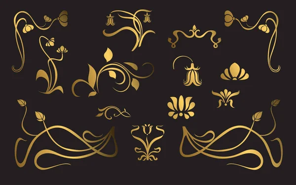 Set Ornamento Art Nouveau Marco Decorativo Rectangular Con Adorno Art — Vector de stock