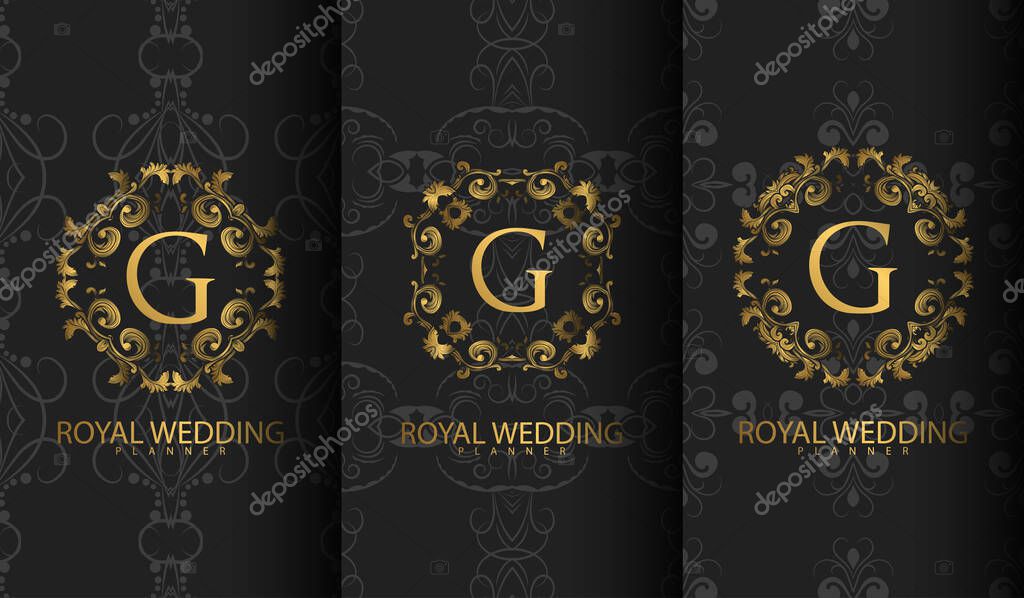 Set of Packaging Templates with Design Element Ornament, Label, Logo. Made with Golden Luxury Flower on Ornament Background. Suitable for Poster, Logo, Invitation and Luxury Concept.