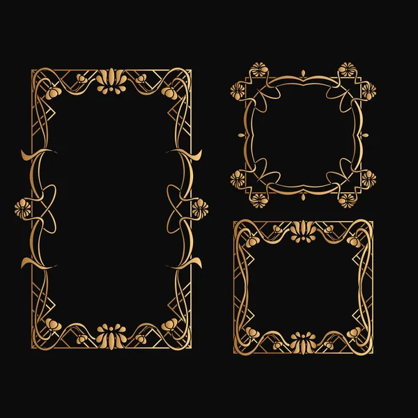 Conjunto Art Nouveau Frame Marco Decorativo Rectangular Con Adorno Art — Vector de stock