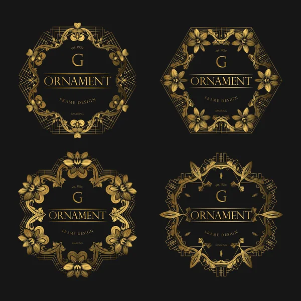 Set Golden Frame Luxury Frame Luxury Golden Color Ornament Concept — Stockový vektor