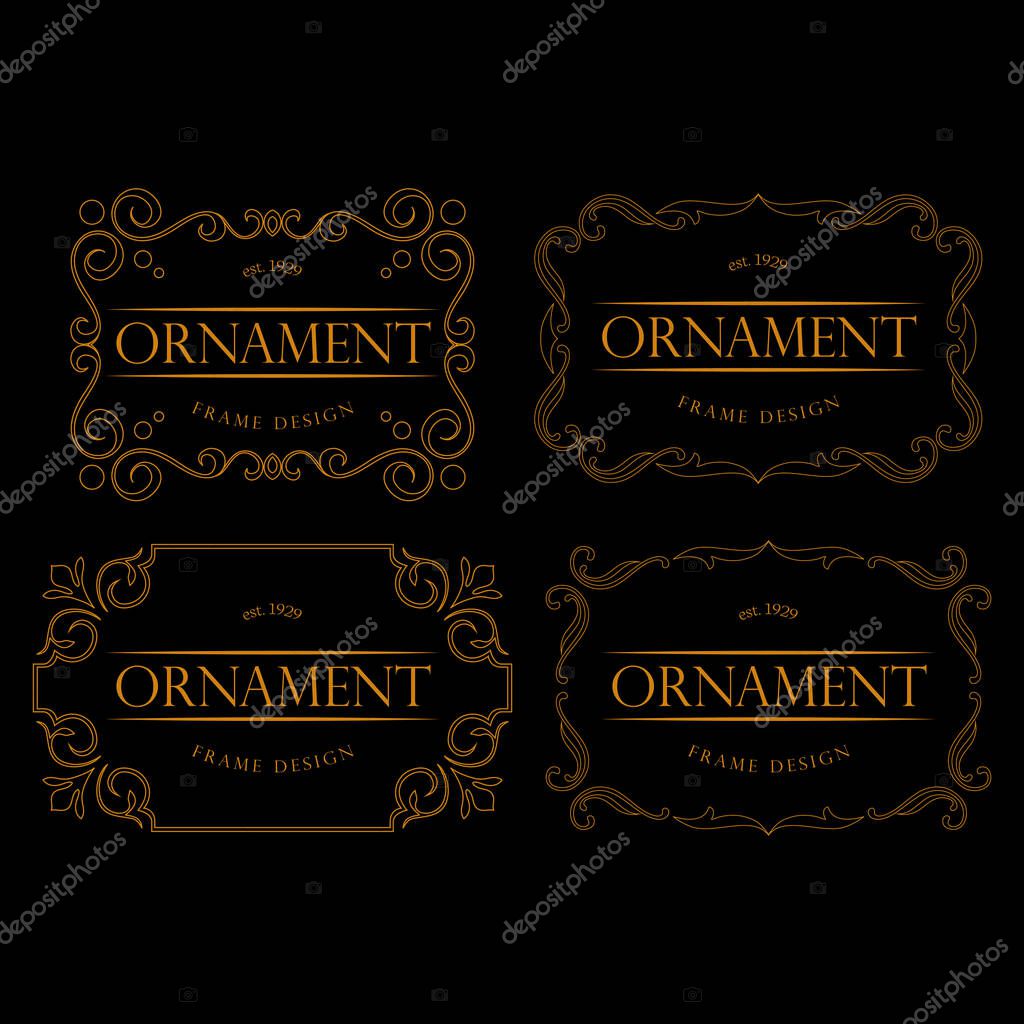 Set Of Golden Frame Luxury. Frame Luxury with Golden Color, Ornament Concept, Luxurious Badges, Gold Label, Retro Concept. Trendy Vintage Royal Ornament Frames Illustration, Good for Hotel Brand.