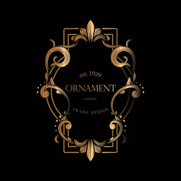 Altın Çerçeve Lüks. Altın Lüks Süslü Dikdörtgen Dekoratif Çerçeve. Etiketler, Bayrak, Çıkartma ve Etiketler için Vektör Süsleme Tesisi Vignette.