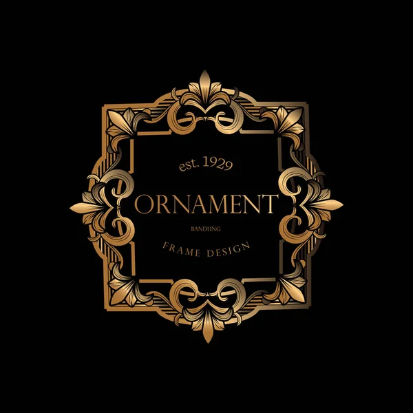 Altın Çerçeve Lüks. Altın Lüks Süslü Dikdörtgen Dekoratif Çerçeve. Etiketler, Bayrak, Çıkartma ve Etiketler için Vektör Süsleme Tesisi Vignette.