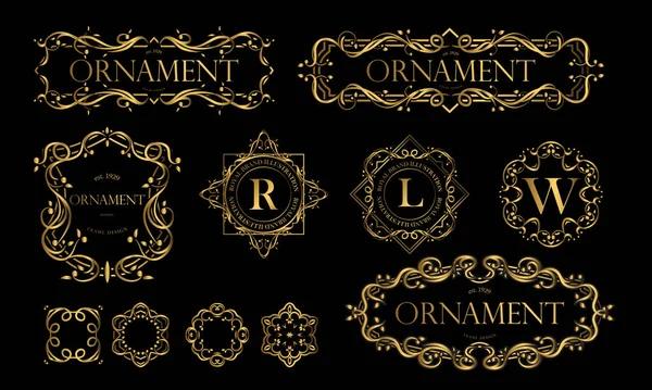 Altın Renkli Lüks Rozetler. Dekoratif Çerçeve Süslü Uygun Moda, Butik, Otel Brand, Etiket ve Banner. - Vektör