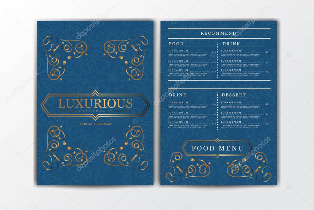 Restaurant Food Menu Template. Elegant Luxurious Vintage Menu with Food and Drinks. Ornament Decoration for Creative Cafe Menu, Brochure and Coffee House.