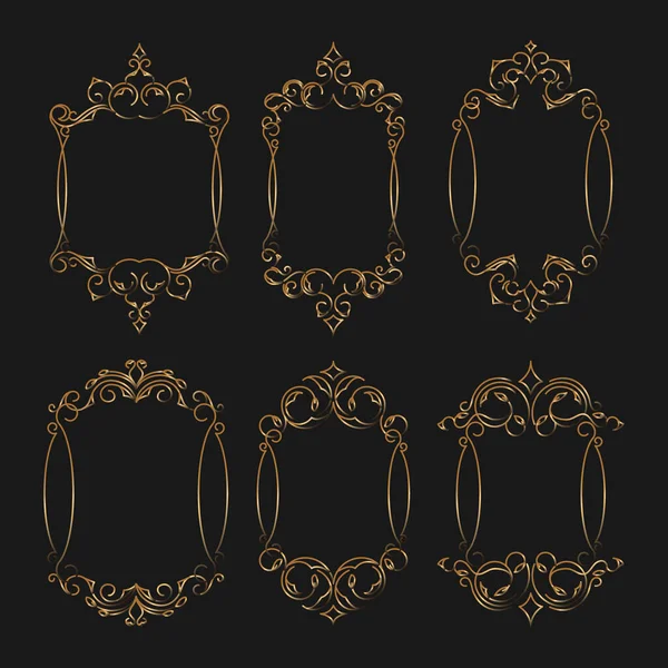 Set Lujoso Marco Con Color Dorado Vignette Planta Ornamento Vectorial — Vector de stock