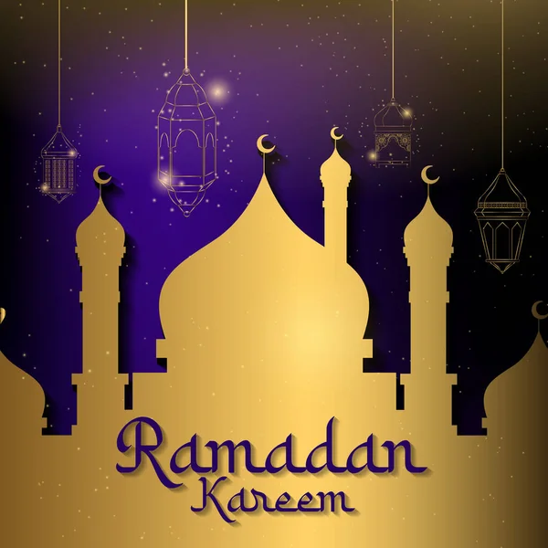 Ramadan Kareem Achtergrond Illustratie Met Arabische Gouden Lantaarn Gloeiende Sprankelende — Stockvector