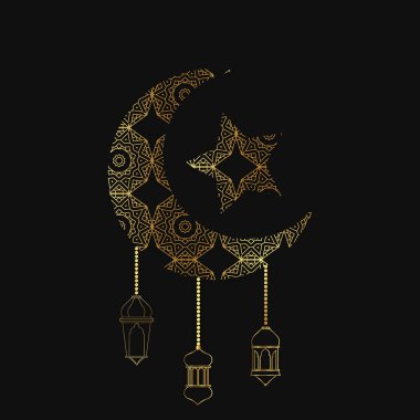 Altın renkli İslami sembol. Arap altınlı ve parıltılı bir illüstrasyon. vektör