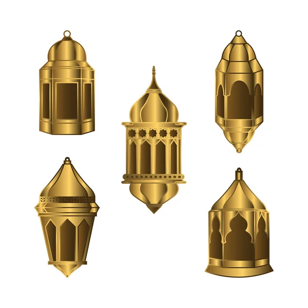 Satz Islamische Laterne Mit Arabischem Stil Illustration Goldene Laterne Vektor — Stockvektor