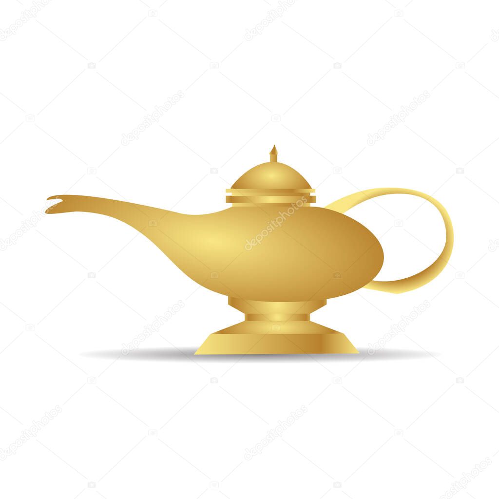 Golden arabian magic lamp illustration. isolated white background vector.
