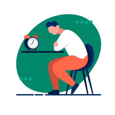 İş gününün bitmesini bekleyen serbest geliştirici. Renk vektörü illüstrasyonu