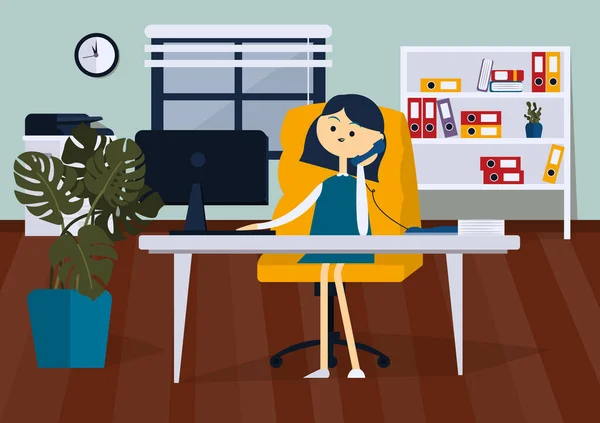 Bizneswoman rozmawia przez telefon i pisze. Ilustracja wektora koloru — Wektor stockowy