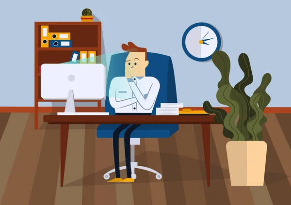 Biznesmen jest zdenerwowany siedząc na krześle w biurze. Ilustracja wektora koloru — Wektor stockowy