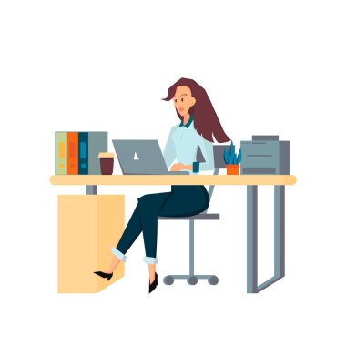 Ofisteki iş adamı gözlemci. Renk vektörü illüstrasyonu.