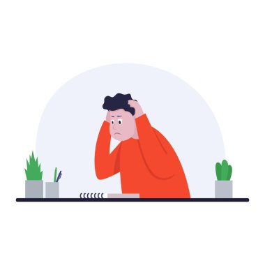 Ofis koltuğunda oturan üzgün iş adamı. Renk vektörü illüstrasyonu