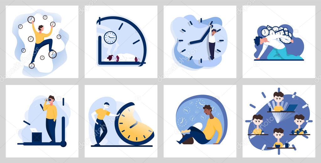 Concept of time management with clock background. Color vector illustration