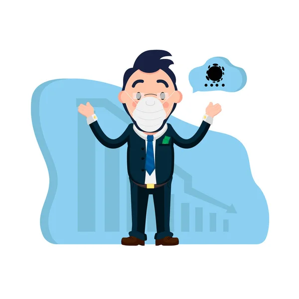 Businessman with mask standing and shrug. Color vector illustration — Stock Vector