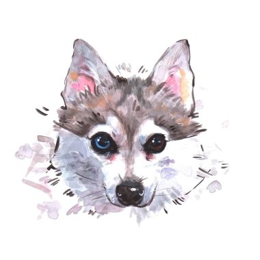 Bir köpek / evcil hayvanın suluboya portresi. Arkaplan resmi    