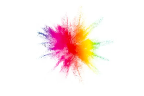 白い背景に爆発するカラフルな色の粉の凍結運動 — ストック写真