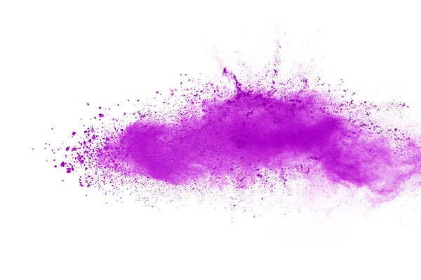 白色の背景に分離された紫色の粉末の爆発 — ストック写真