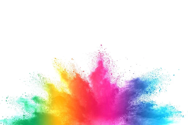 白い背景に爆発するカラフルな色の粉の凍結運動 — ストック写真