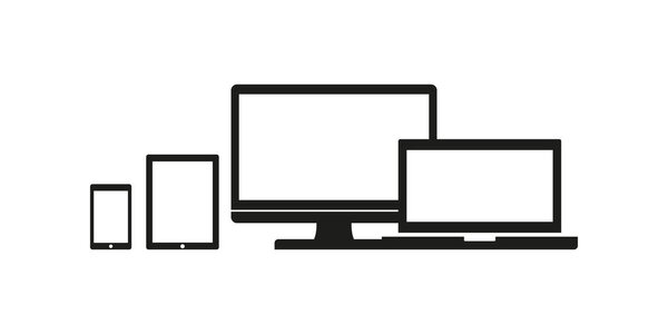 Комплект плоский монитор, ноутбук, планшет, телефон на белом фоне
