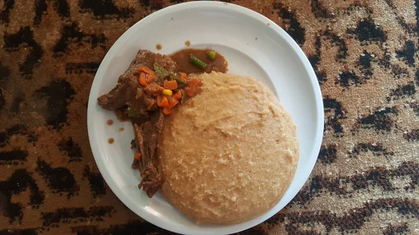 Slap Pap Melão Com Sorgo Com Carne Bovina Alimentos Básicos — Fotografia de Stock