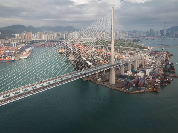 香港のティンカウ橋をドローンで撮影 — ストック写真