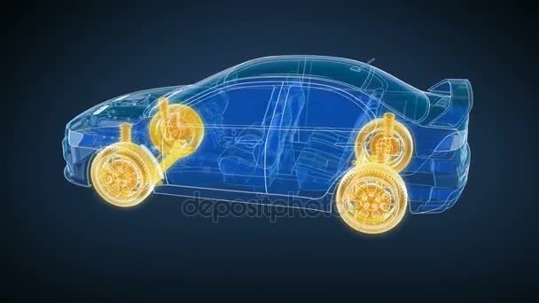 Рентгенівський Синій Відбиток Автомобіля Шасі 360 Циклічна Анімація — стокове відео