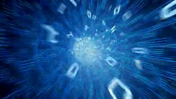 Voyage en tunnel binaire. Animation bouclable. Filmé à l'intérieur du câble de fibre optique. Transmission d'informations numériques en tant que signal binaire . 