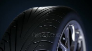 Araba tekerleği ile spor lastik closeup döner. HD loopable. 