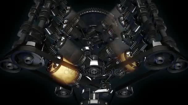 Крупним Планом Знімок Робочого Двигуна Ефектом Вибуху Палива Пістолети Вали — стокове відео