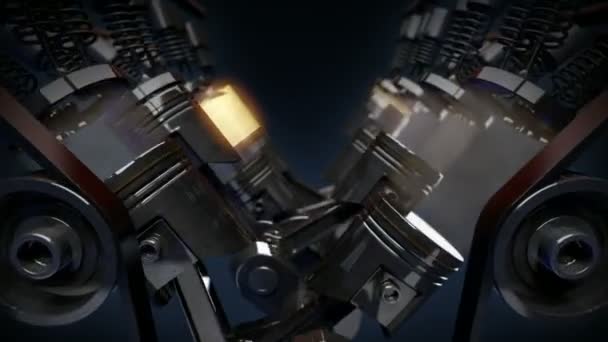 Close Shot Working Engine Exploding Fuel Effect Pistons Camshaft Valves — Stock Video