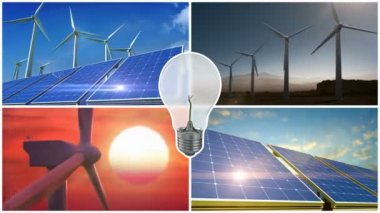 Yeşil enerji ower üretimi Rüzgar türbinleri ve güneş panelleri tarafından.
