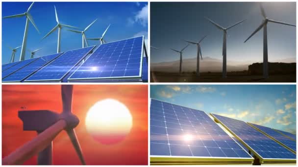 Zelené energie elektřiny větrné turbíny a solární panely.