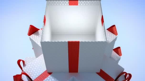 Рождественская Елка Коробок Подарочные Коробки Пирамидой Красной Ленты — стоковое видео