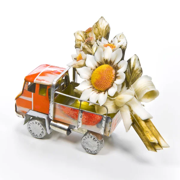 Imagem de conceito de entrega de flores no fundo branco — Fotografia de Stock