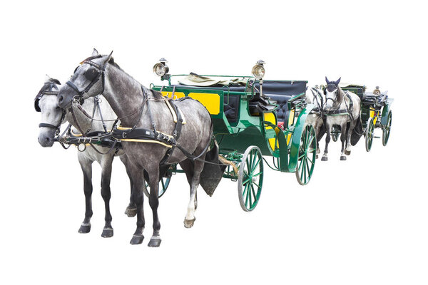 Two old carriages pulled by a couple of horses