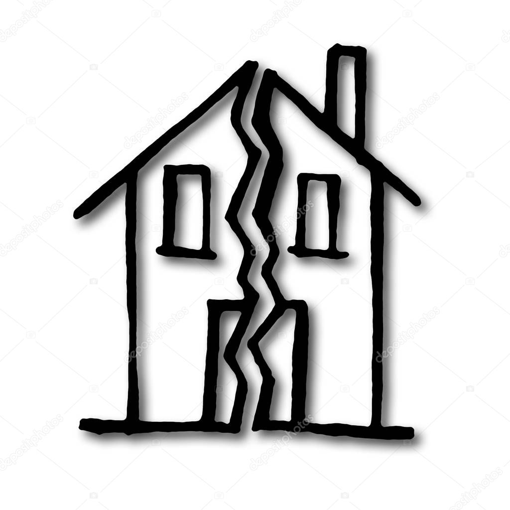 Small house with a deep crack in the wall - concept image