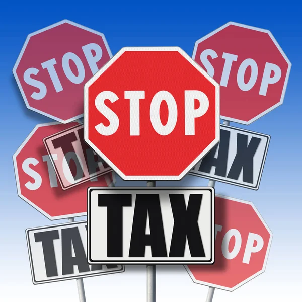 Stop tax escrito en muchos letreros - imagen conceptual —  Fotos de Stock