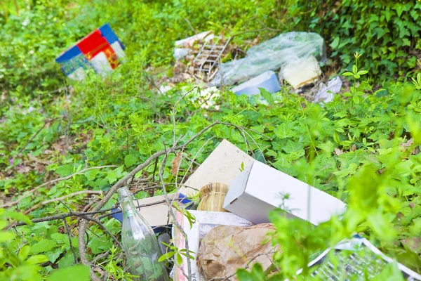 Παράνομη Απόρριψη Διάφορα Αντικείμενα Που Εγκαταλείπονται Στη Φύση — Φωτογραφία Αρχείου