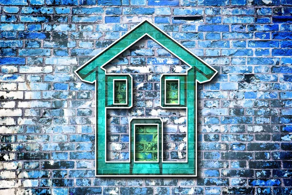 Kolorowy Dom Rysowane Tle Ściany Cegła — Zdjęcie stockowe