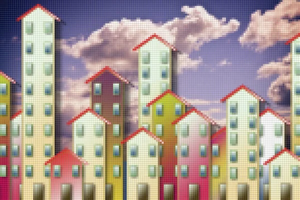 Концептуальне зображення громадського житла на фоні хмарного неба концептуальне зображення — стокове фото