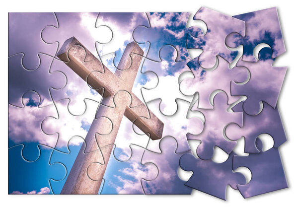 Rebuild our faith or losing faith - Christian cross against a cl