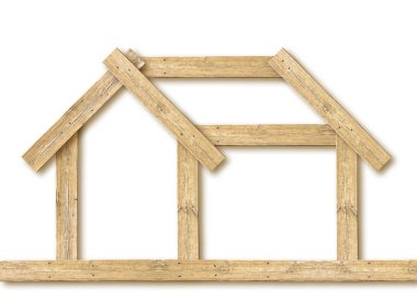 Beyaz arka planda kavramsal ahşap ev - konsept görüntü