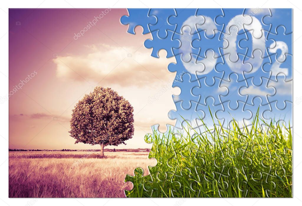 Reduction of CO2 presence in the atmosphere - jigsaw puzzle conc