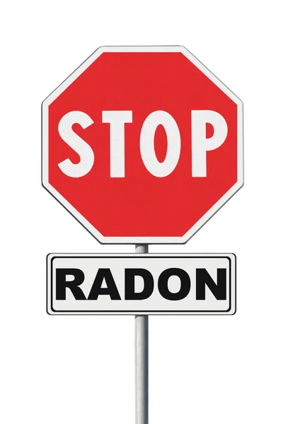 Stop Radon Koncepció Kép Útjelző Táblával Fehér Alapon — Stock Fotó