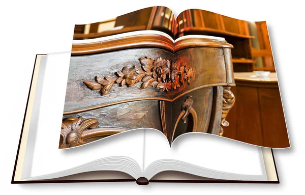 Render Photo Book Detail Antique Italian Furniture Just Restored Copyright — стоковое фото