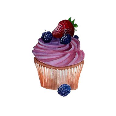 Çikolatalı kek. Suluboya çizimi. Kartpostal, tişört, t-shirt, kupa tasarımında kullanılır.