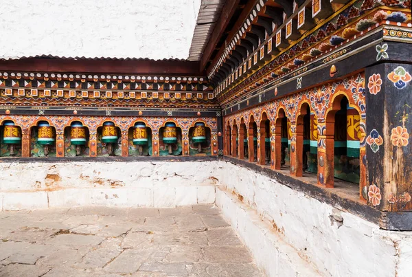 Turning Prayer Wheels Bhutan Traditional Mantra Whriting Them Which Sounds — Stock Photo, Image